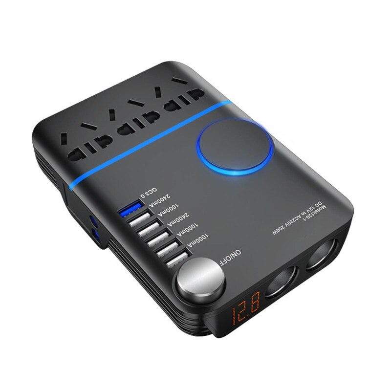 Allume-cigare de voiture 200W, convertisseur 12V à AC 220V, chargeur, adaptateur, transformateur, prise, sortie USB