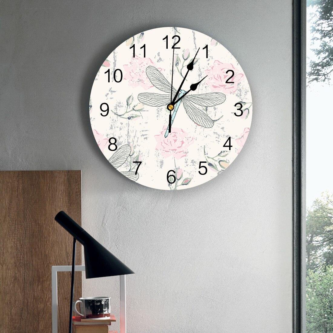 Dragonfly Clock Roses Illustration Of Dragonfly Pink Rose Wall Clock Wal... – Grandado