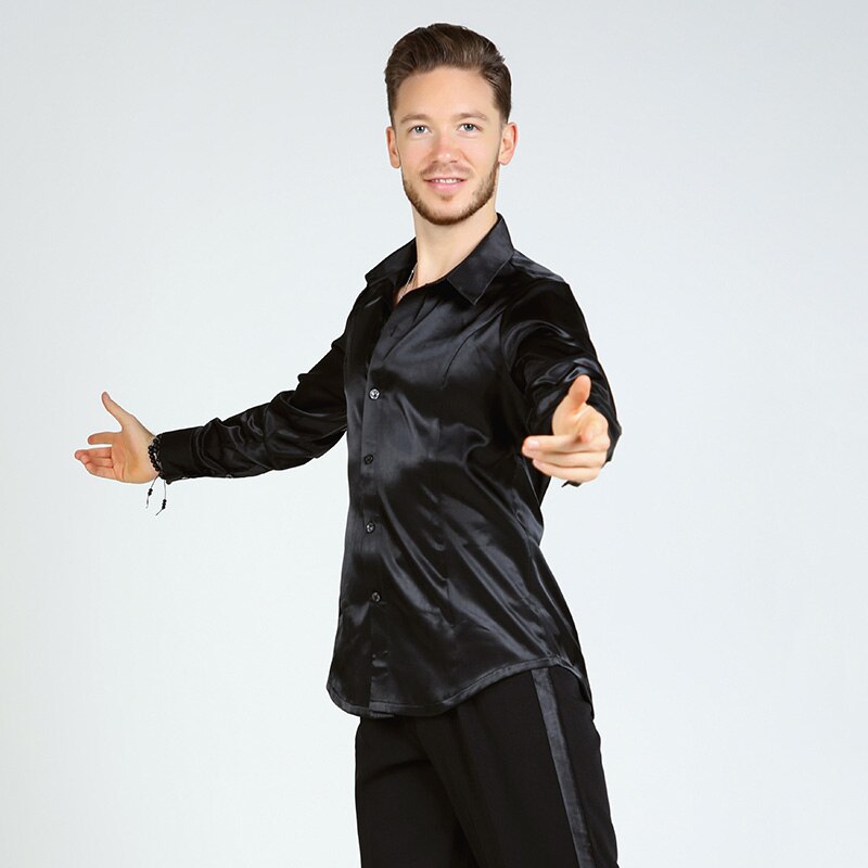 Tops de baile Latino adulto de los hombres camisa de manga larga estándar de vals de la danza de competencia ropa DL5220