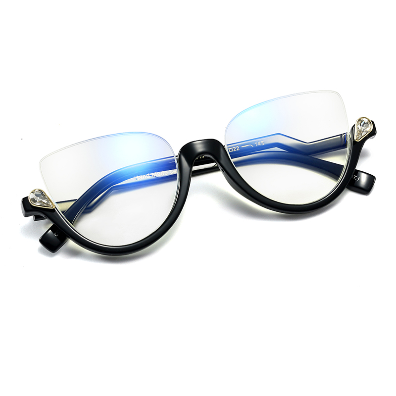 Trendy Glasses Frame Women Half Frame Black Anti Blue Light Eyeglass Frame Luxury Crystal Cleear Glasses Frames Okulary