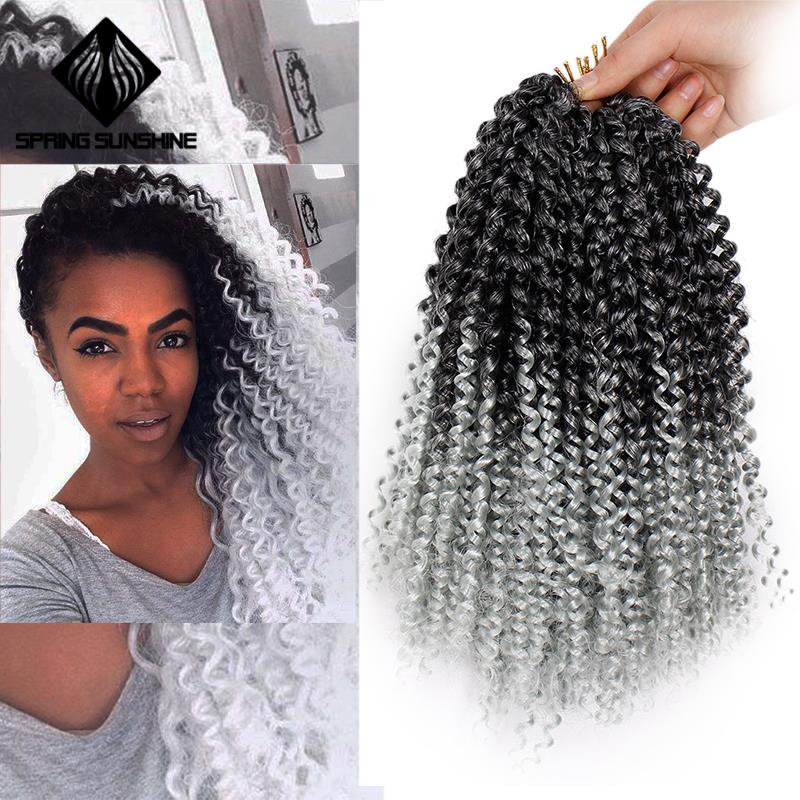 Extensiones de pelo sintético Marley, trenzas trenzadas de ganchillo estilo bohemio, de 14 pulgadas, rizado Afro, para mujer: TGrey