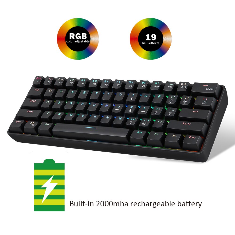 2.4G Wireless Wired Gaming Mechanical Keyboard Russian English With backlit 61 keys Blue Switch RGB Color For Desktop Computer