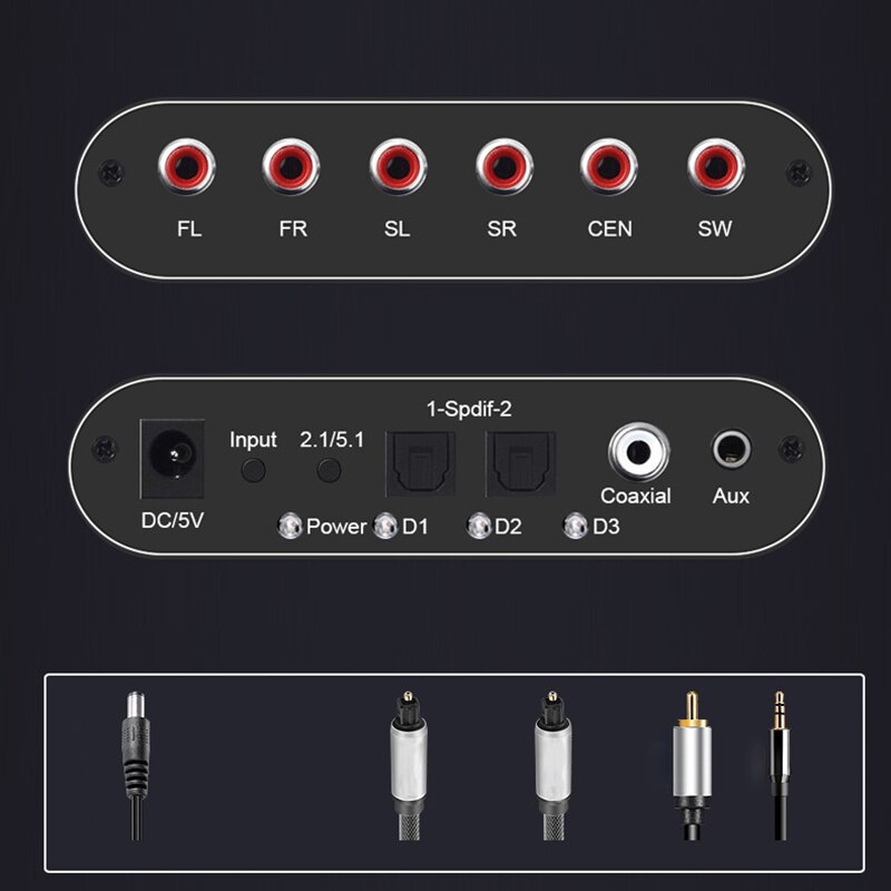 Decodificador de Audio Dolby Digital 5,1 Dts/Ac-3, convertidor óptico a analógico RCA de 5,1 canales, adaptador de Audio de sonido, convertidor amplificador