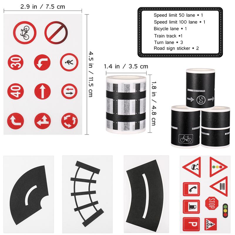 Stobok 9Pcs Railway Road Verkeer Tape Sticker Diy Road Verkeer Road Lijm Afplakband Auto Stickers Voor Kinderen Speelgoed auto Trein