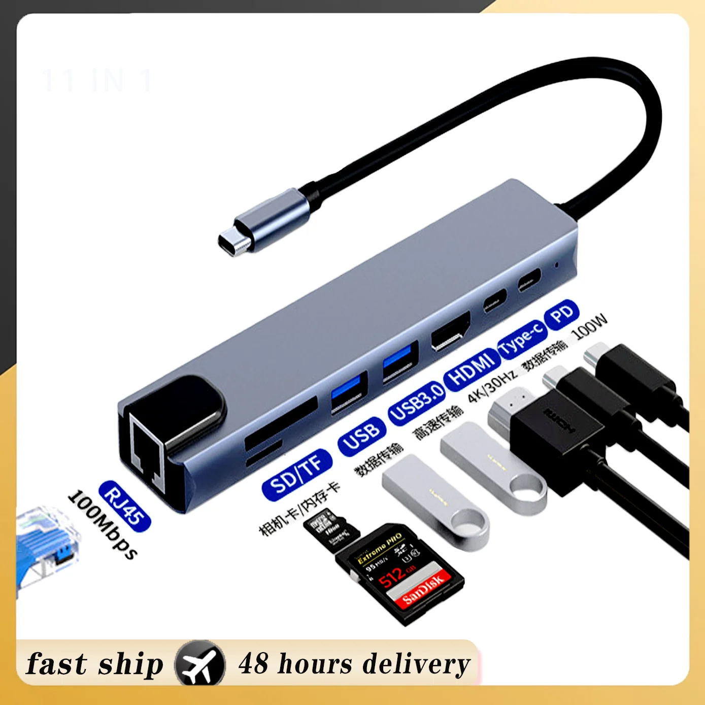 USB C HUB Type C Splitter To HDMI 4K thunderbolt 3 Docking Station Laptop Adapter With PD SD TF RJ45 For Macbook Air M1 iPad Pro