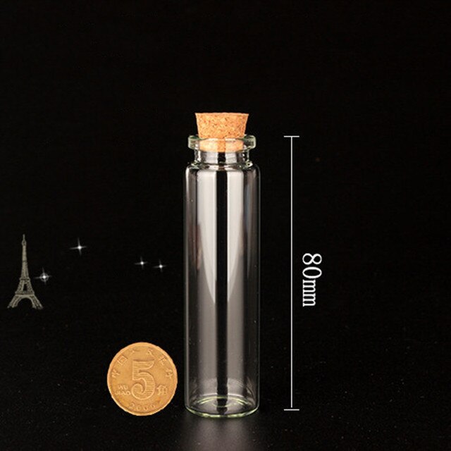 10pcs Mini Small Glass Bottles With Clear Cork Stopper Jars Tiny Wedding Vials 1/3/5/10/15/20mm Message Favor Containers Jewelry: 20ml  80x22mm