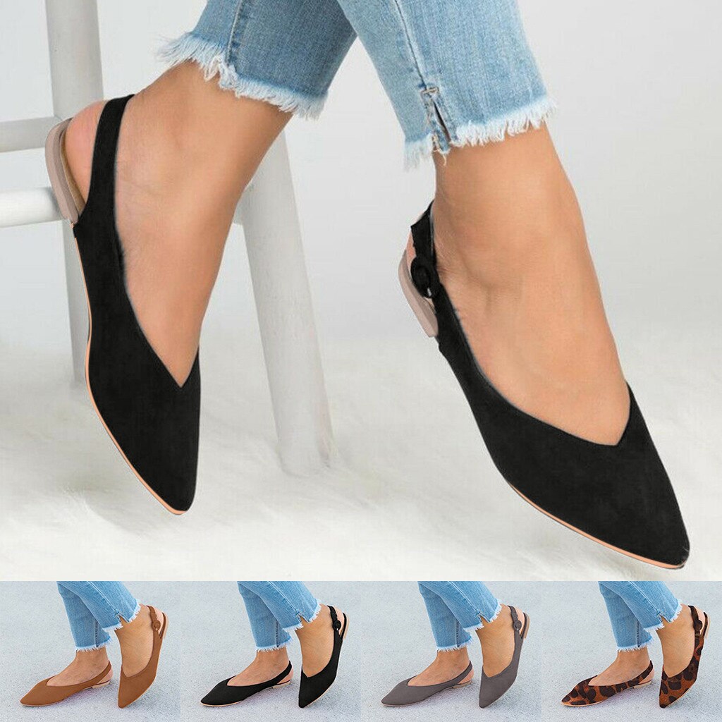Vogue Women Ladies Solid Leopard Pointed Toe Buckle Slingbacks Causal Single Shoe Gladiator Roman Flat Shoes Outside Pop May 17
