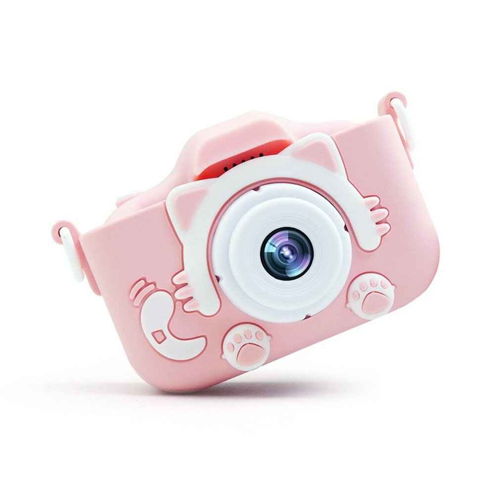 Mini digitale camera cartoon schattige camera speelgoed kinderen verjaardag peuter speelgoed geheugenkaart camera met siliconen hoes: Roze / Geen geheugenkaart