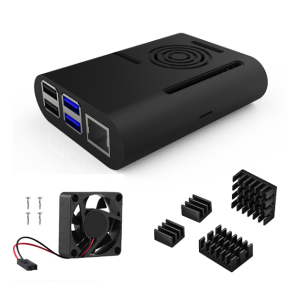 Aokin Raspberry Pi 4 Model B Case met Cooling Fan Heatsink Aluminium Koellichaam Voor Raspberry pi 4 4B Cover: black 3 in 1
