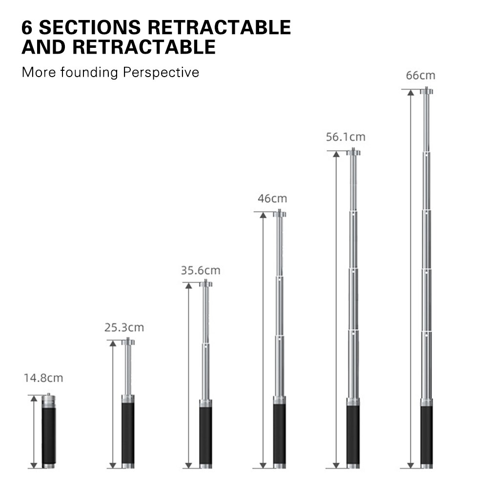 Extension Selfie Stick for Action Camera Aluminum Alloy Extendable Monopod with Drawstring Bag 1/4 Standard Screw QJY99