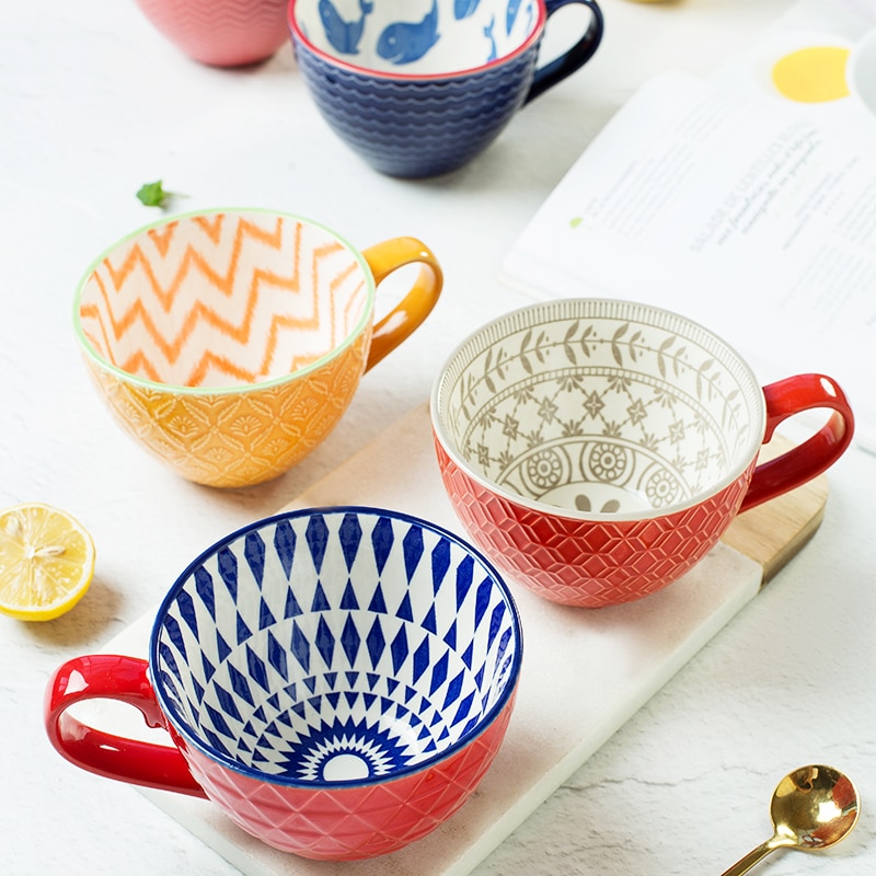 Taza de café de cerámica pintada a mano, taza Vintage creativa, cafetería, suministros de Bar, personalidad en relieve, taza de desayuno, dolor de manos colorido
