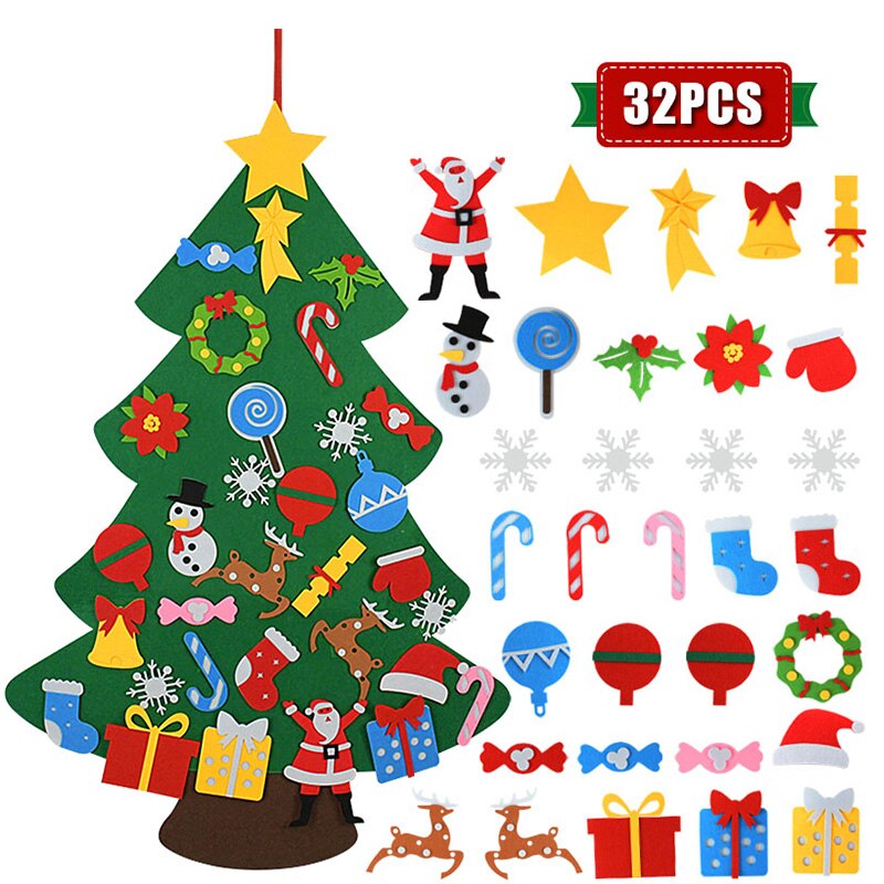 DIY Kids Felt Christmas Tree Christmas Decoration for Home Navidad Year Christmas Ornaments Santa Claus Xmas Tree