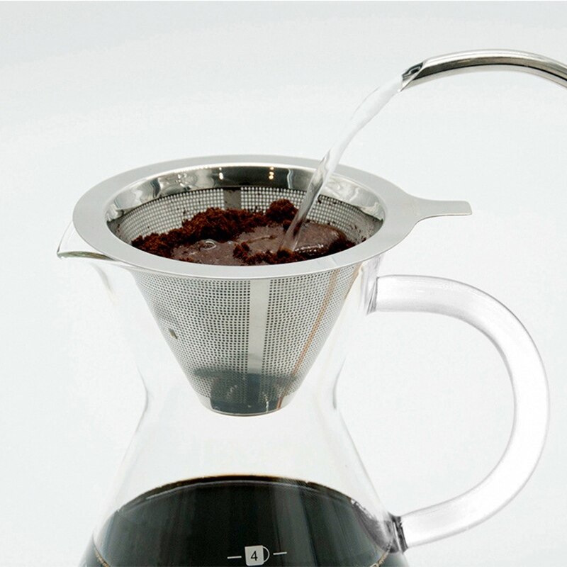 Rostfritt stål återanvändbart kaffefilter kon kaffefilter korgar nätsil hälla över kaffedropp med stativhållare