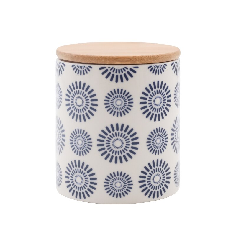 Retro Ceramic Storage Jars Kitchen Cupboard Grain Dispenser Desktop Blue and White Porcelain Relief Candy Jar Home Decoration
