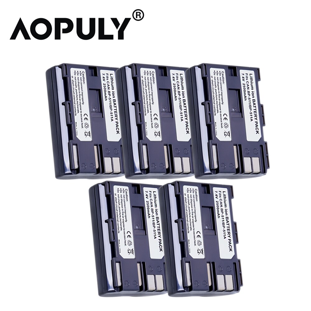 Batería de 2650mah para cámara Canon EOS, Cargador USB LCD para cámara Canon EOS 40D, 300D, 5D, 20D, 30D, 50D, BP511, BP-511, BP511A, 3 unidades: 5batteries