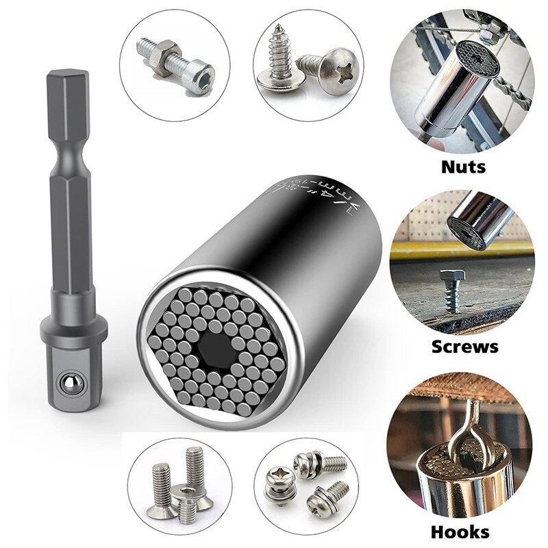 Universal Socket+105 Degree Right Angle Drill,7Mm-19Mm Multifunctional Cordless Ratchet Adapter Socket Wrench Set