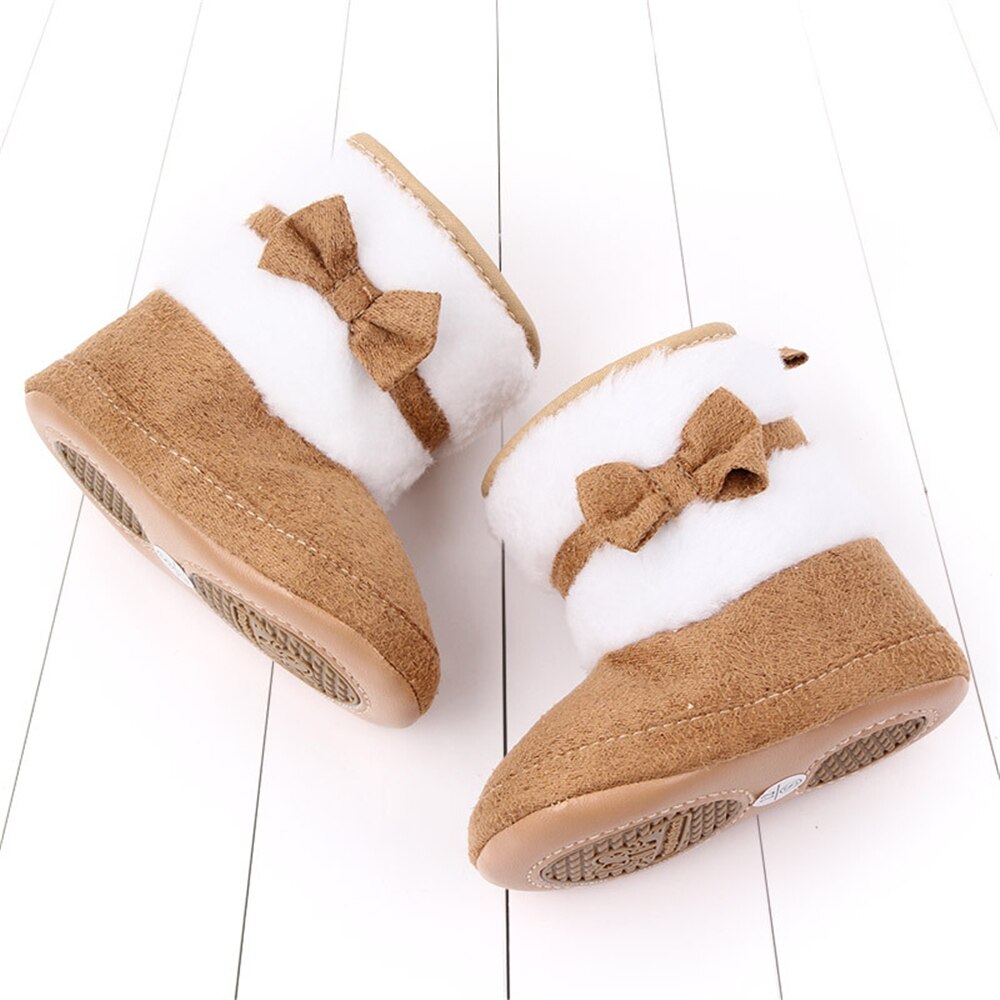 Winter Cotton Casual Flat Baby Boots Toddler Boy Girl Booties Shoes with Bowknot for Kid 0-12 Months