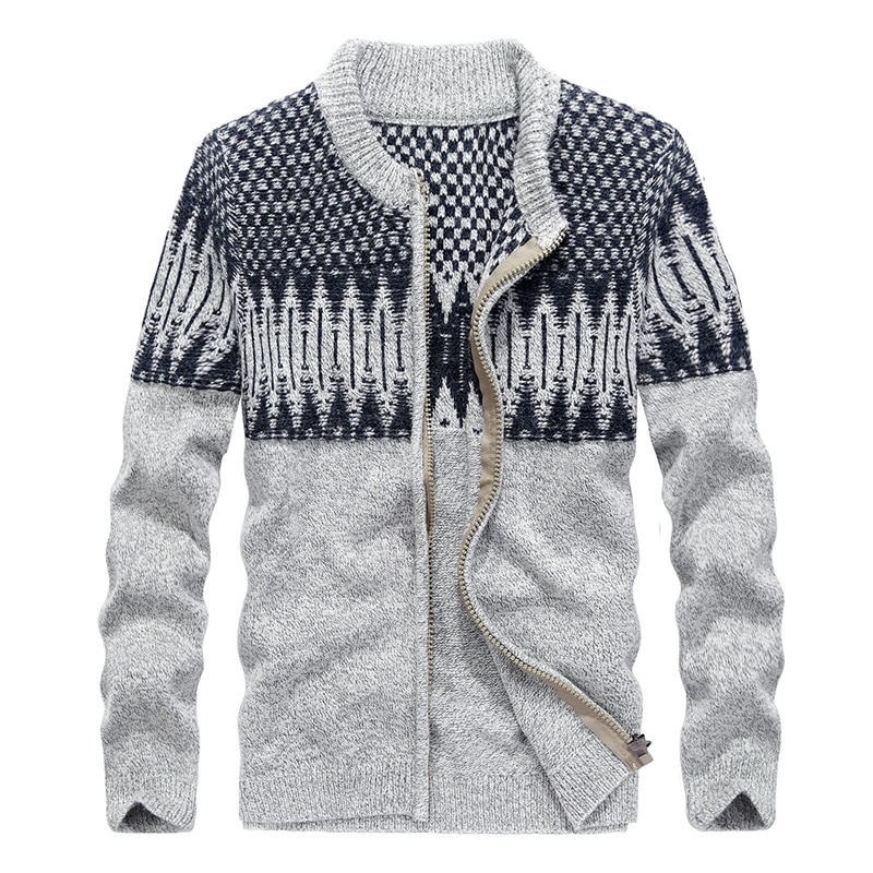 Uldtrøje herre afslappet lynlås sweatercoat efterår vinter cardigan herre strik grå striktrøje stor størrelse 3xl