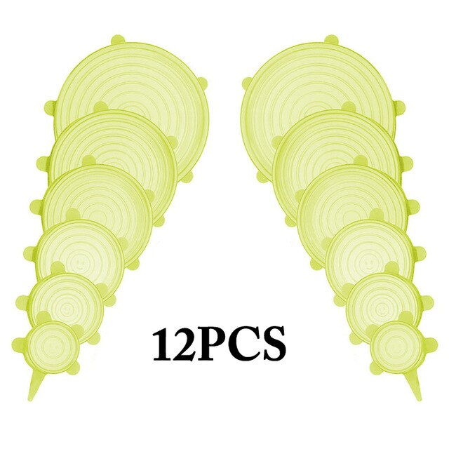 12 PCS Round Reusable Silicone Food Cover Elastic Stretch Adjustable Bowl Lids Kitchen Wrap Seal Fresh Keeping Silicone Caps: Yellow 12pcs