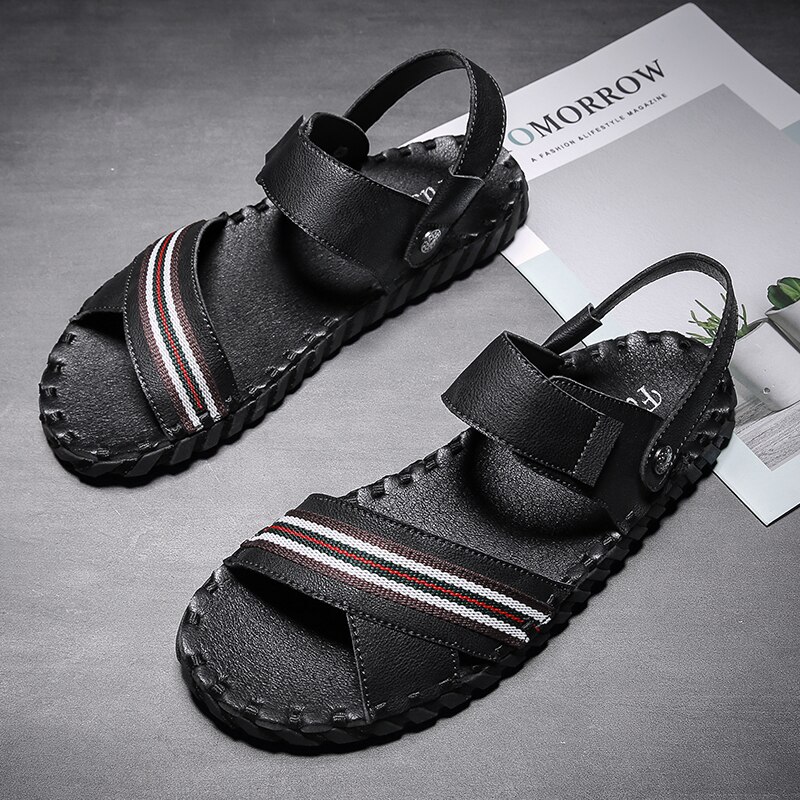 Leather Cross Strap Beach Sandals Gladiator Rome Shoes Hand Stitched Ankle Strap sandalias de gladiador hombre