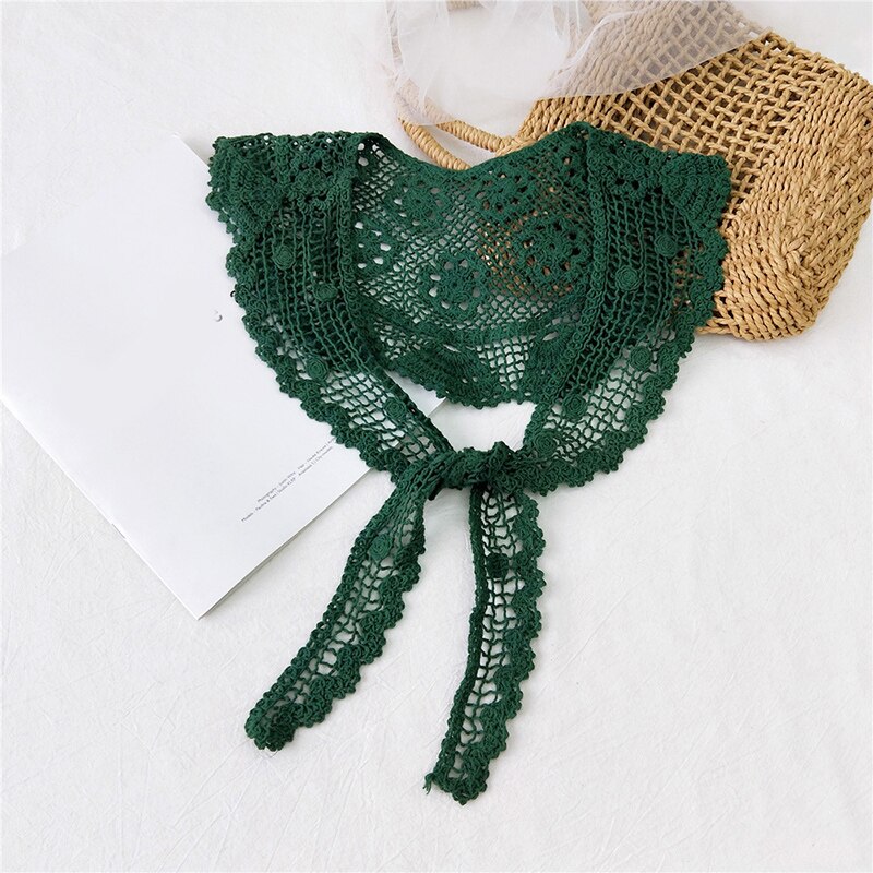 Women Neckerchief Triangle Scarf Lace Sheer Hollow Out Solid Color Bandana Hair Head Scarf Retro Lace Crochet Shawl Knit Scarf: Green