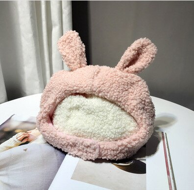 Gorros de protección japoneses suaves para las orejas para mujer, cálidos para otoño e invierno, gorro de lana de cordero para mujer, NS1698: pink