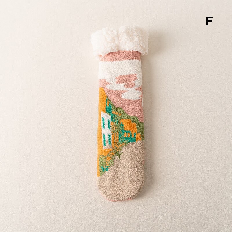 Meias quentes bonitos do inverno feminino com anti deslizamento inferior fuzzy floor socks colorido m09: F