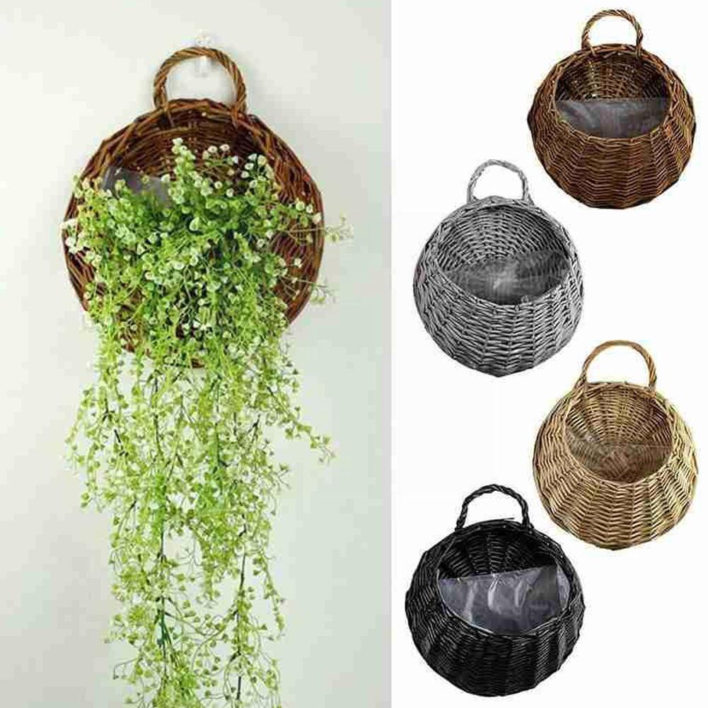 Flower Basket Wall Hanging Natural Wicker Flower Pot Home Rattan Basket Planter Container Decoration Vase Wall Storage Gard N0f8