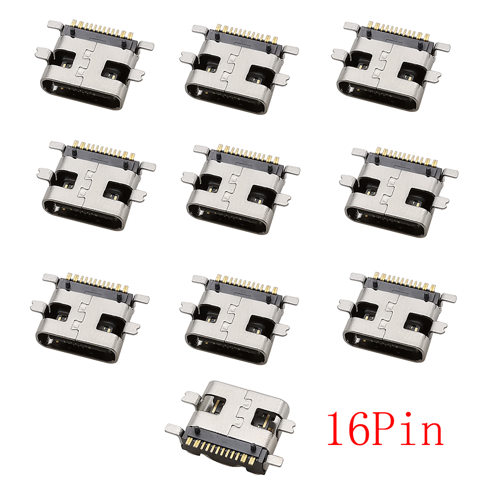 Connecteur USB Type C femelle, 2/6/16/24 broches, prise SMD SMT type-c, Port de chargement pour le soudage de PCB, adaptateur de réparation, bricolage, 10 pièces: YELLOW