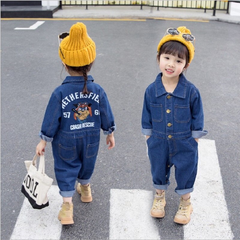 Lente En Herfst Babykleertjes Kinderen Jongens Meisjes Romper Katoen Cartoon Denim Romper Jumpsuit Lange Mouwen Kinderen Kleding Outfits