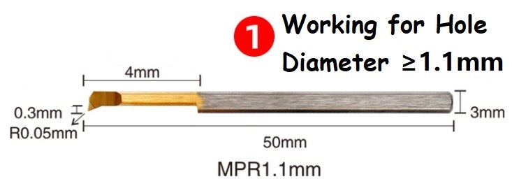 Mpr fuld størrelse 1 1.5 2 3 4 5 6 mm drejebænkemaskine brug hårdmetalborestang: Mpr 1.1 r0.05 l4