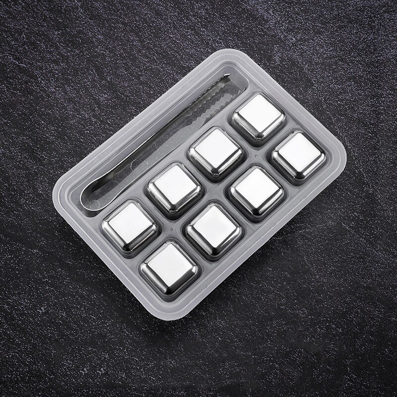 Stainless Steel Ice Cubes Reusable Chilling Stones For Whiskey Wine Dutch Coffee Cooler Tools: 8pcs Silver 1Clip