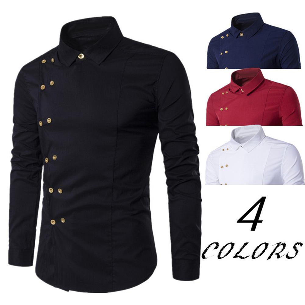Mannen Shirt Lange Mouw Turn Down Kraag Diagonaal Dubbele-Breasted Knop Katoenen Shirt Shirt Heren Shirts Big Size 2XL