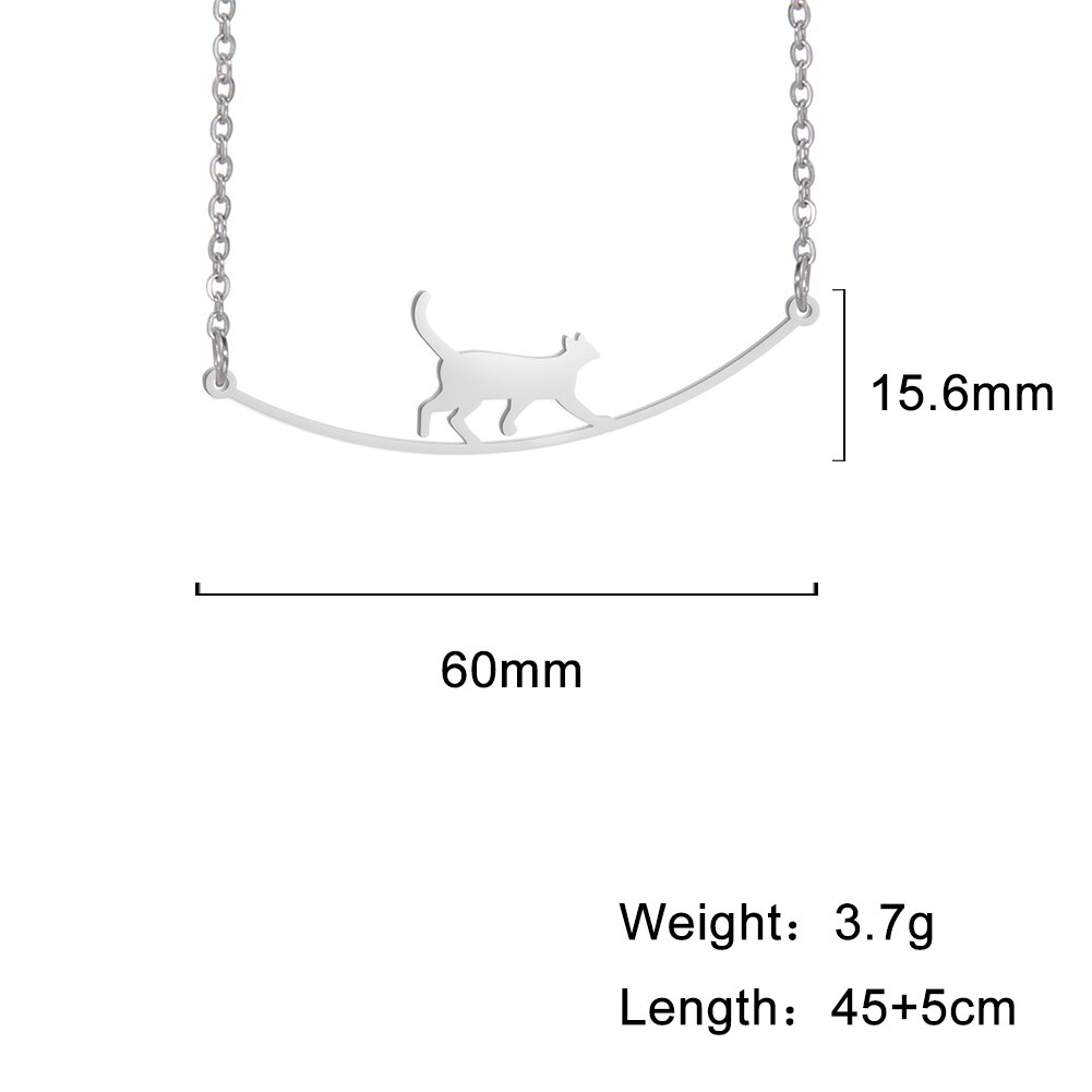 Cazador Cute Walking Cat Pendant Chain Necklaces Stainless Steel Jewelry Simple Cat Curved Choker Necklaces Women Party Wedding