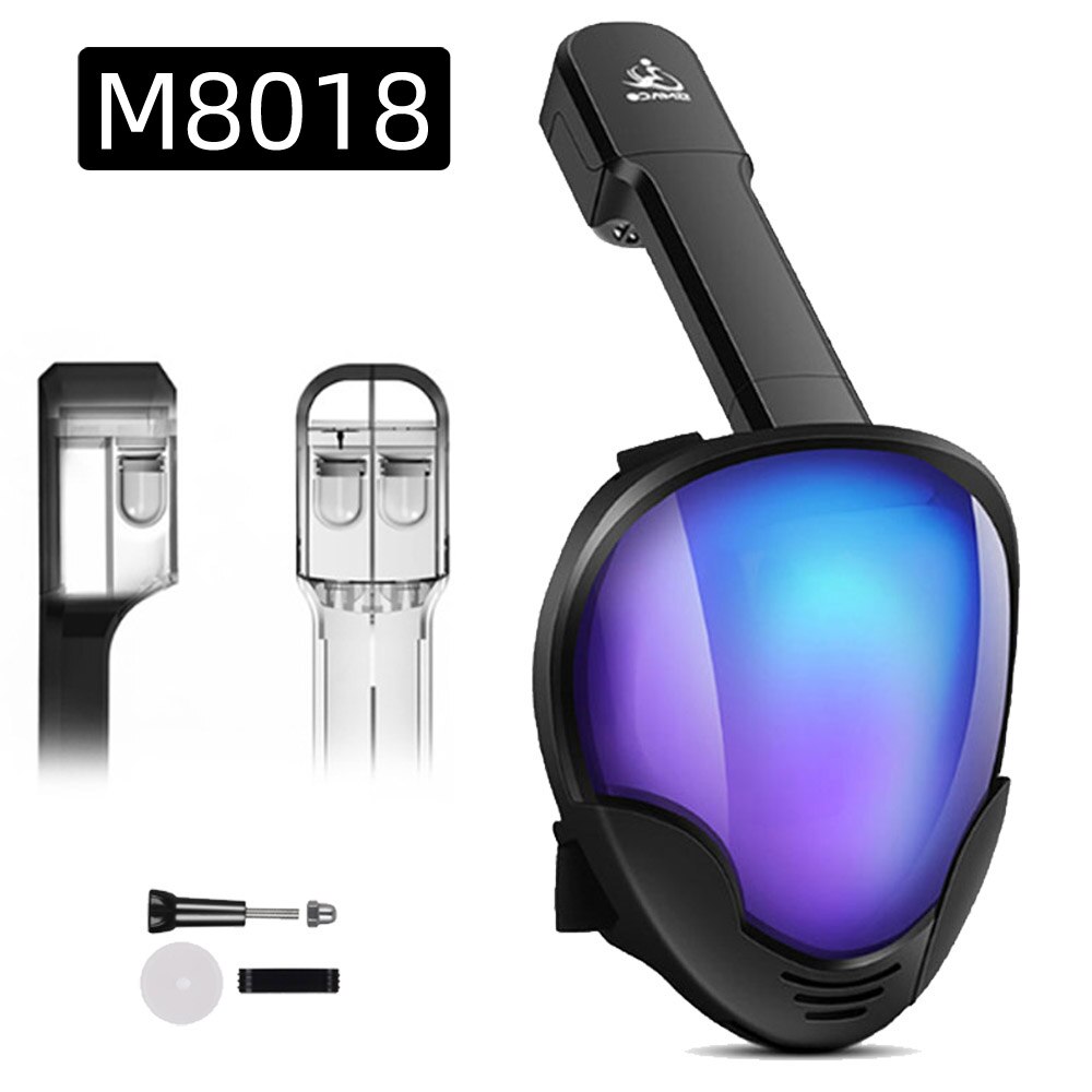 Máscara de buceo de cara completa, gafas antiniebla Scuba, máscara de natación de Snorkel de vista panorámica subacuática para adultos con soporte para cámara: M8018 Plating L XL