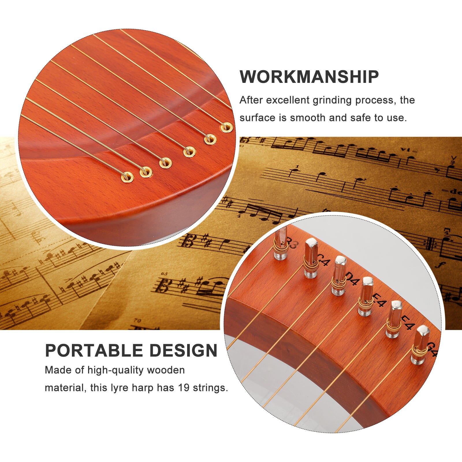 1 Set Van Houten Lier Harp Retro 19-String Lier Harp String Instrument (Hout Kleur)