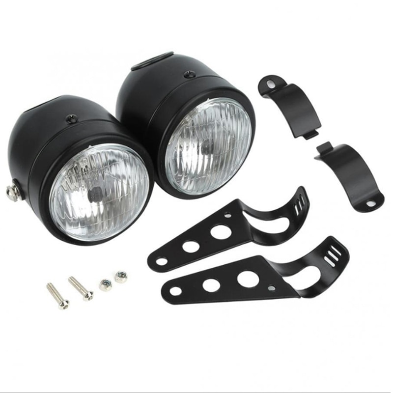 Universal Motorcycle Twin Front Headlight Lamp with Bracket for Street Boy Dual Sport Dirt Bikes Street Fighter