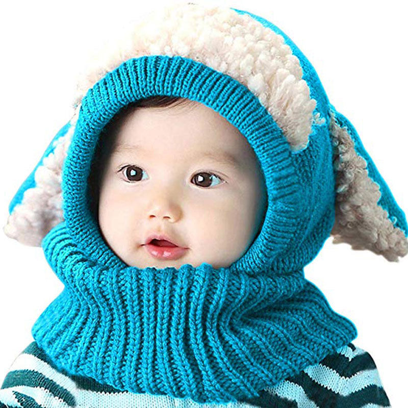 Emmababy 6-36M Pasgeboren Kids Baby Jongen Meisje Bont Pom Hoed Winter Warm Knit Bobble Beanie cap Sjaal: Blauw