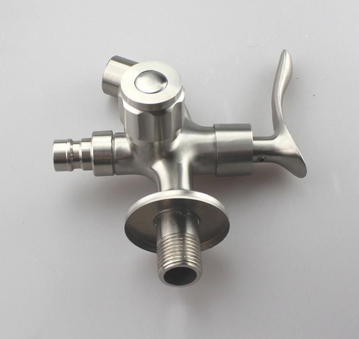 Wall Mounted Tap One In Two Out Single Cold 304 Stainless Steel Multifunction Washing Machine Taps 4'' interface