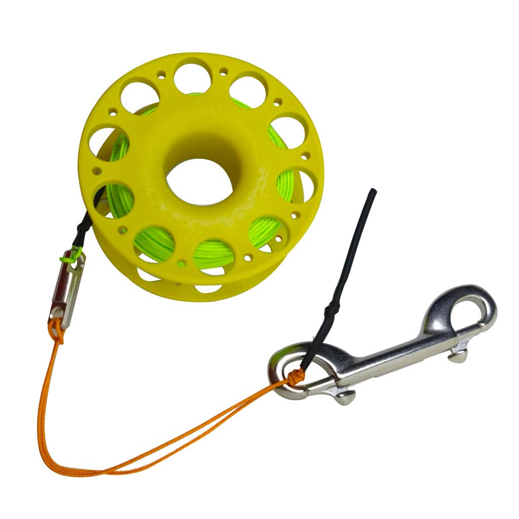 Carrete de buceo de 30M, carrete de dedo con gancho de doble punta de acero inoxidable, equipo de snorkel técnico, carrete de línea guía de buque de cueva: Azul marino