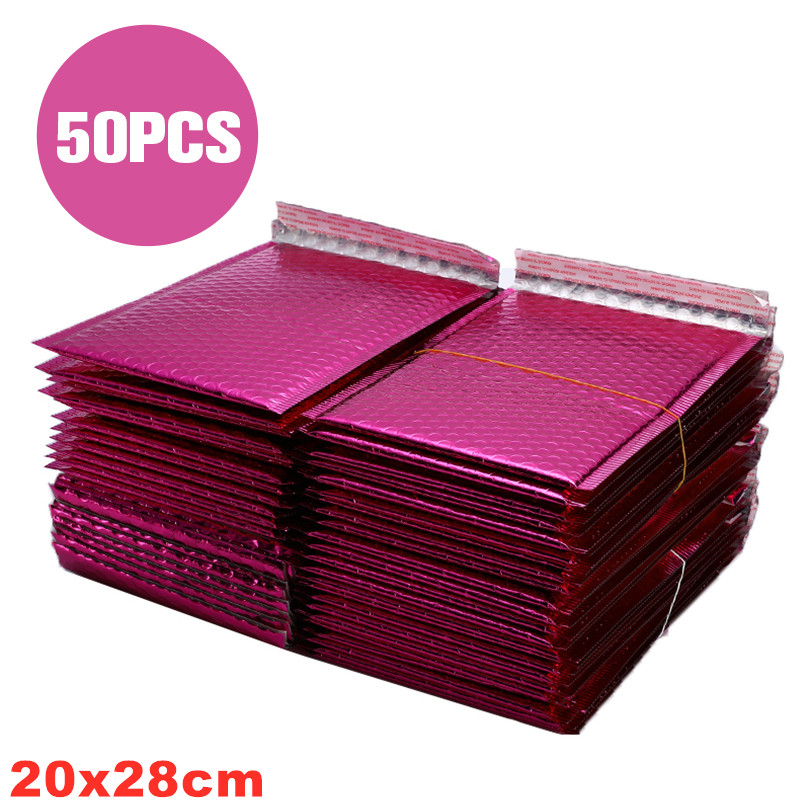 10/50pcs/Lot Foam Envelope Self Seal Mailers Padded Envelopes With Bubble Packages Black/Gold/Silver/Rose Red: 20x28cm rose red