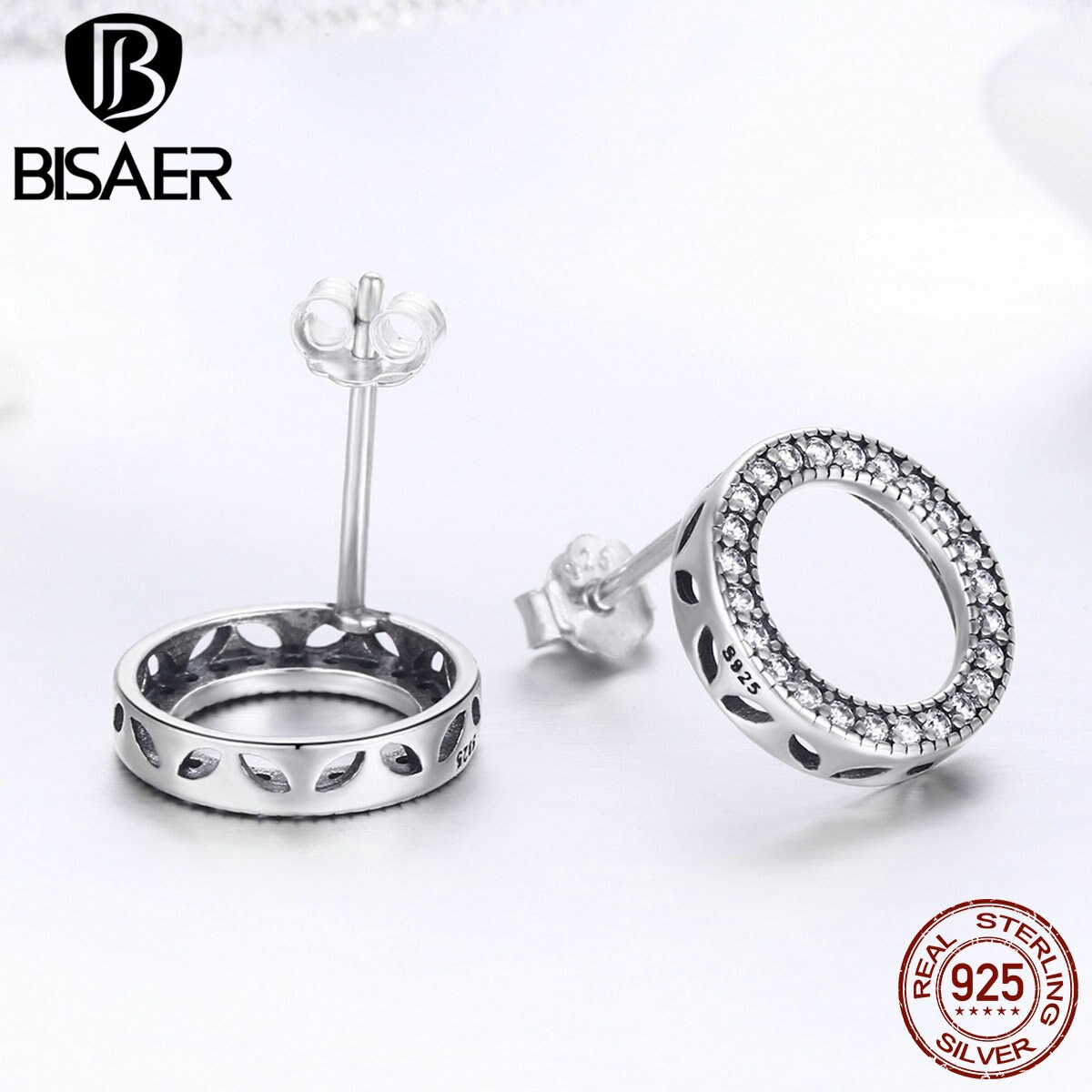 BISAER-pendientes de plata de primera ley y circón para mujer, aretes pequeños, plata esterlina 925, Circonia cúbica, zirconia, circonita, zirconita,