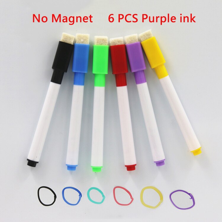 6Pcs Brand Magnetische Of Niet-magnetisch Whiteboard Pen Uitwisbare Droog White Board Markers Magneet Ingebouwde Gum Kantoor Schoolbenodigdheden: H