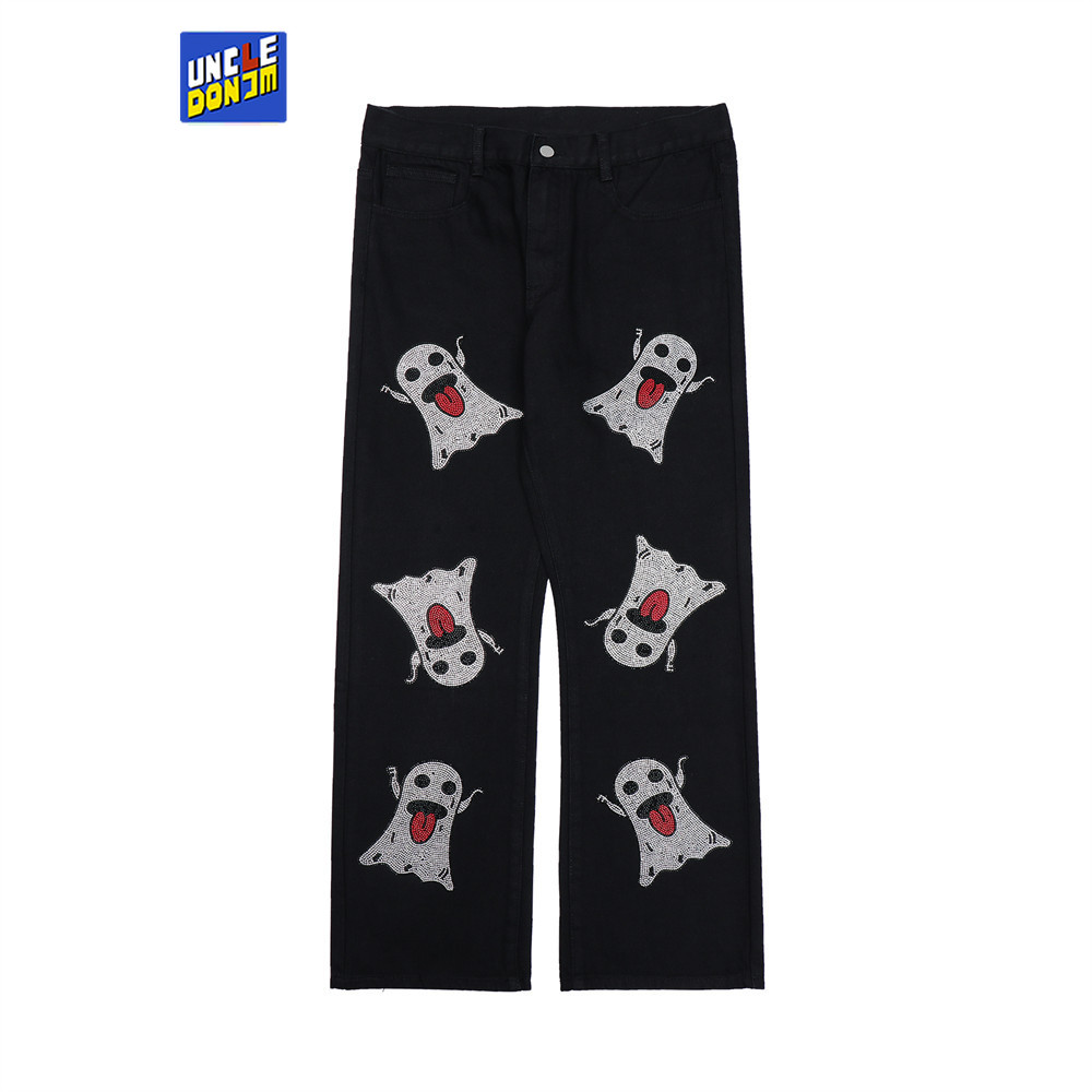 UNCLEDONJM Evil distressed jeans mens street wear biker jeans hip hop pants goth clothes men jeans for men baggy jeans