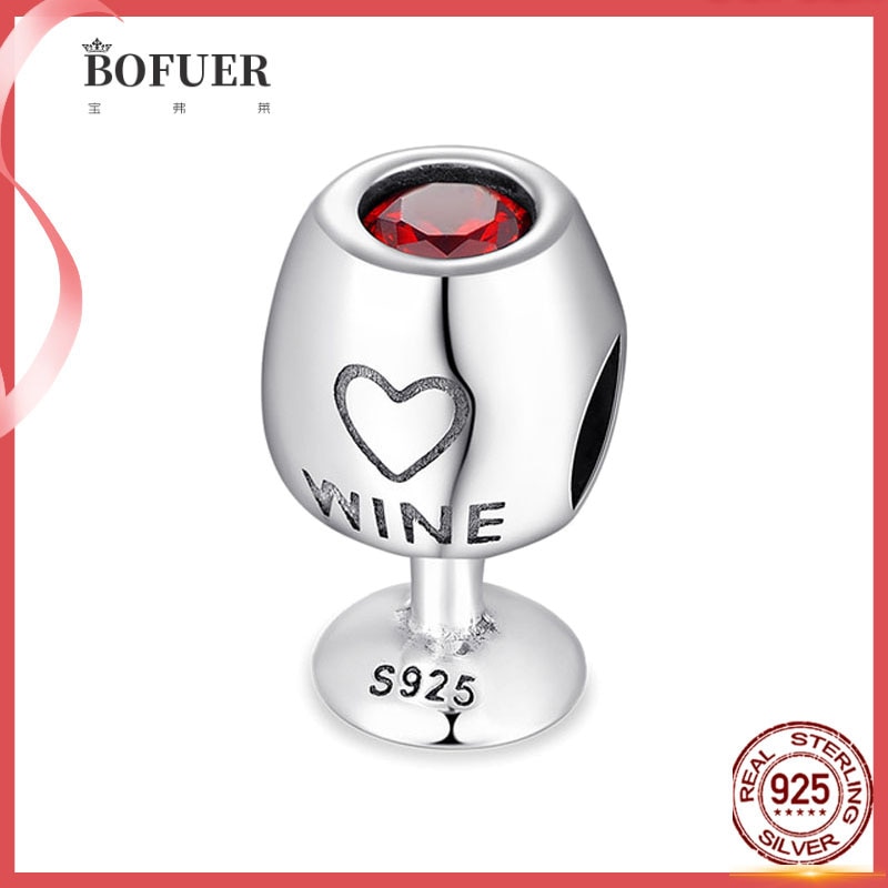 925 Sterling Zilver Rode Wijn Glas Charm Kralen Fit Originele Armbanden Kettingen Voor Vrouwen Diy Sieraden Maken
