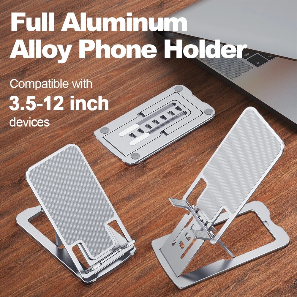 Soporte de escritorio Universal ajustable de Metal para teléfono, soporte delgado para IPhone 12 ProMax, Xiaomi, tableta