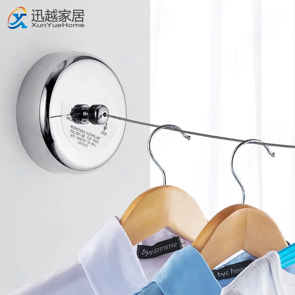Clothesline Retractable Silver 304 Stainless Steel Wire Rope Bathroom Hotel Clothes Artifact Invisible Drying Rack Home Storage