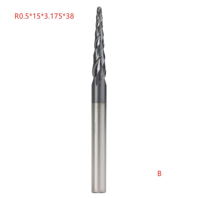Fresa de punta de bola cónica, vástago de 3.175mm, broca de grabado de madera de carburo, fresadora CNC de aluminio, cortador R0.25/0,5/0,75/1,0: B