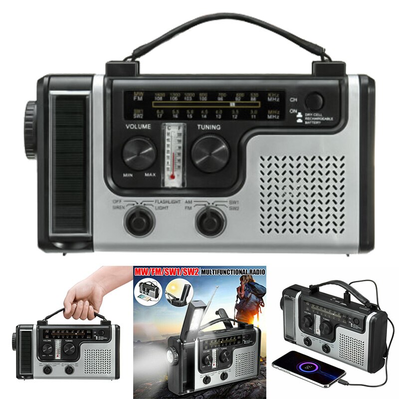 Outdoor Multifunctiona Hand Crank Radio Licht Solar Radio Fm Am SW1 SW2 Led Emergency Zaklamp Camping Accessoires Gereedschap