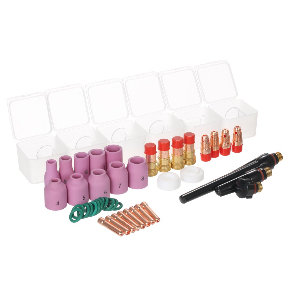 49 pièces TIG torche de soudage lentille de gaz trapue #10 Kit de tasse en verre pour WP-17/18/26 Kit de soudage TIG